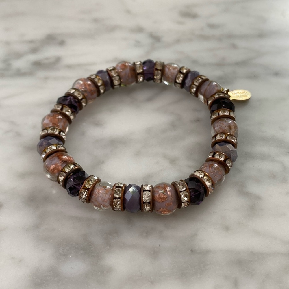 🇮🇹 Murano Glass & Cubic Zirconia Stretch Bracelet Multicolor